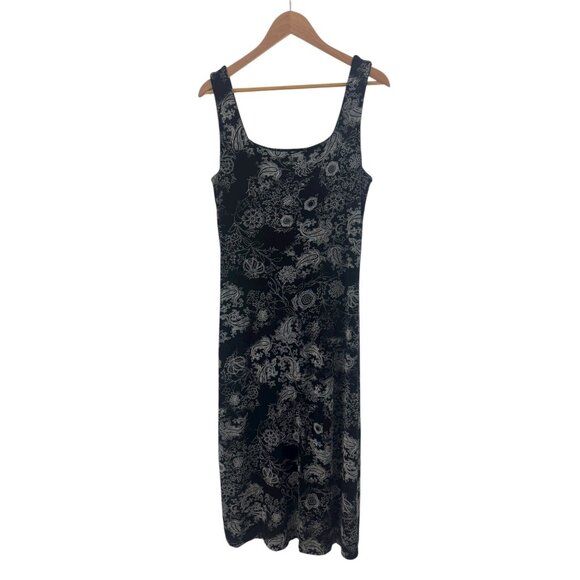 Chico's Size 2 = Large/12 Travelers Black White Paisley Floral Tank Maxi Dress - Picture 2 of 6